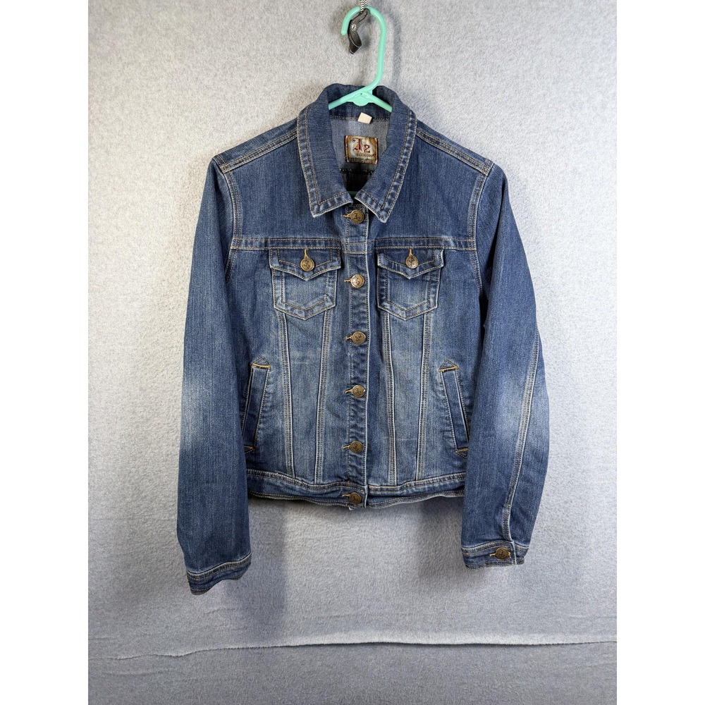 J2 By Jou Jou Denim Jacket Juniors Large Blue Button Front Pockets Casual